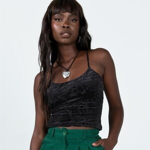 Princess Polly black velvet burn-out floral tank with cross straps